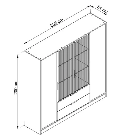 Šatní skříň Corse 206 cm grafitová moderní designová šatní skříň se skleněnými předěly ideální do ložnic šatní skříň s tyčí na zavěšení oděvů