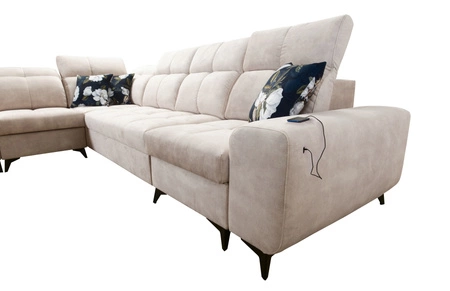 Rohová pohovka s funkcí spaní Buffalo XI krémová levá strana stylová rohová pohovka se třemi přihrádkami na lůžkoviny velurová tkanina