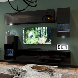 Matala černá / černý lesk Módní a stylová nástěnná skříňka v geometrickém designu s jednoduchými pevnými tvary