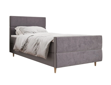 Kontinentální postel Benet 100x200 světle šedá v moderním skandinávském stylu s čalouněným čelem a nohou postele s úložným boxem