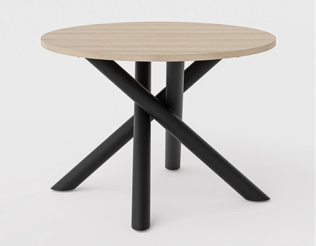 Kulatý stůl Lyon 110 cm dub lindberg / černý designový jídelní stůl na kovových pavoučích nohách výškově nastavitelný