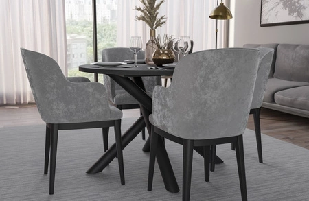 Kulatý stůl Lyon 110 cm portlandský jasan / černý designový jídelní stůl kovové pavoučí nohy výškově nastavitelné