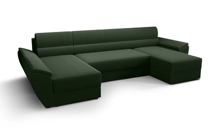 Rohová pohovka s funkcí spaní Fogu U III zelená stylová rohová pohovka s područkami a úložným prostorem na lůžkoviny manšestrová tkanina