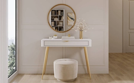 Bílá konzola Lante se zásuvkou stylový a funkční toaletní stolek zakřivený tvar rýhované přední hrany úchyty