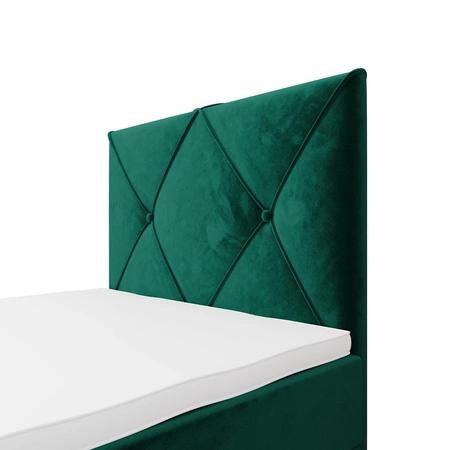 Kontinentální postel Arvada 120x200 lahvově zelená v moderním skandinávském stylu s čalouněným čelem postele s úložným boxem