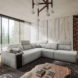 Rohová sedací souprava s funkcí spaní Tesalia IX šedý jasan pravý roh moderní design pohodlné posuvné opěradlo zásuvka v boku nábytku