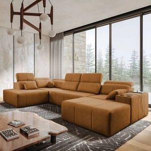 Rohová sedací souprava s funkcí spaní Tesalia VI med pravá Moderní a pohodlná rohová sedací souprava s funkcí posuvného opěradla