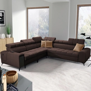 Rohová sedací souprava s funkcí spaní Bolmso III hnědá levá rohová sedací souprava s kontejnery na lůžkoviny s plnovýsuvnou zásuvkou v boku nábytku