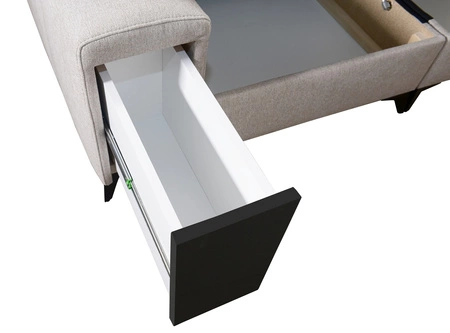 Rohová sedací souprava s funkcí spaní Bolmso III hnědá levá rohová sedací souprava s kontejnery na lůžkoviny s plnovýsuvnou zásuvkou v boku nábytku