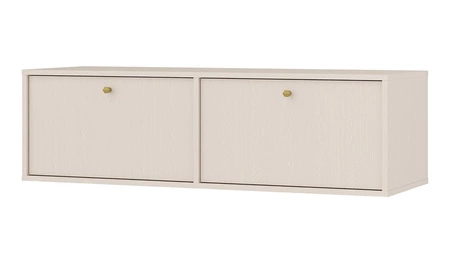 RTV skříň Kioto IV 121 cm béžová elegantní skříň s dvířky otevíranými dolů tlumené barvy zlaté kovové úchytky