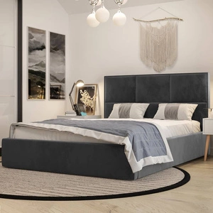Čalouněná postel Hestia 180x200 s šedým úložným boxem v moderním skandinávském stylu s pohodlným podhlavníkem