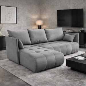 Rohová sedací souprava s funkcí spaní Selva světle šedá univerzální rohová sedací souprava se zásobníkem na lůžkoviny z měkké sametové látky