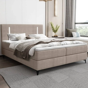 Kontinentální postel Norco 140x200 tmavě béžová Stylová postel s úložným boxem Osvětlení v čele postele dodává jedinečný nádech
