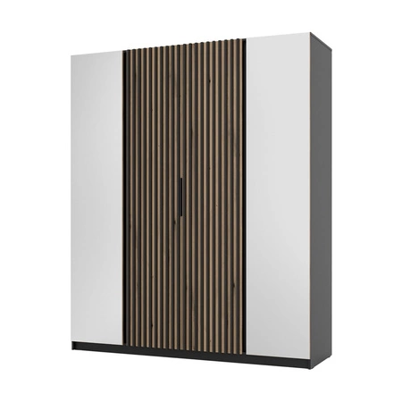 Šatní skříň se zrcadlem Kastano XIV 200 cm černá / dub evoke elegantní design šatní skříň dveře zdobené černými lamelami šatní skříň do předsíně