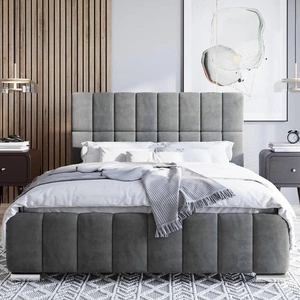 Čalouněná postel Amby 140x200 šedá stylová postel s úložným prostorem na lůžkoviny pohodlný podhlavník zaujme svým elegantním designem