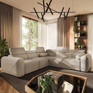 Cantare III rohová sedačka s funkcí spaní béžová levá pohodlná a stylová rohová sedačka do obývacího pokoje dvě nádoby na lůžkoviny