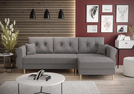 Rohová sedací souprava s funkcí spaní Wilkins šedý jasan pravý stylový a moderní design, který se hodí do každého interiéru