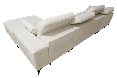 Rohová pohovka s funkcí spaní Penejos XII zelená pravostranná stylová rohová pohovka s kontejnery na lůžkoviny pohodlné nastavitelné opěrky hlavy