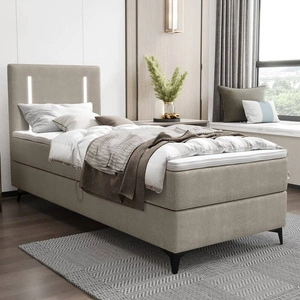 Kontinentální postel Norco 90x200 tmavě béžová Stylová postel s úložným boxem Osvětlení v čele postele dodává jedinečný nádech