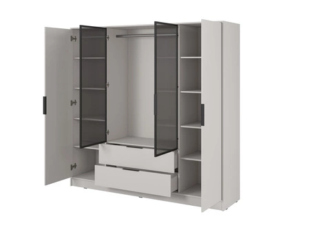 Šatní skříň Corse 206 cm béžová moderní designová šatní skříň se skleněnými předěly ideální do ložnic šatní skříň s tyčí na zavěšení oděvů