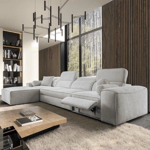 Rohová sedací souprava s funkcí spaní Viano XII Lux šedý jasan levá designová rohová sedací souprava do obývacího pokoje s pohodlnou výsuvnou opěrkou nohou