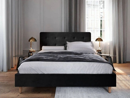 Čalouněná postel Noiro 160x200 černá s kontejnerem v moderním skandinávském stylu s výrazným čelem