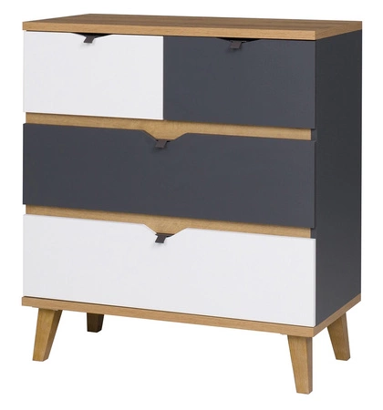 Komoda Memone 81 cm zlatý dub / bílá / grafit ideální komoda do dětského nebo studentského pokoje ve skandinávském stylu