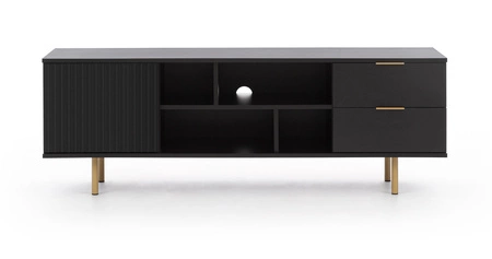 Sada nábytku do obývacího pokoje Sula černá obohacená o kovové úchytky dekorativní drážkované přední části systém push to open