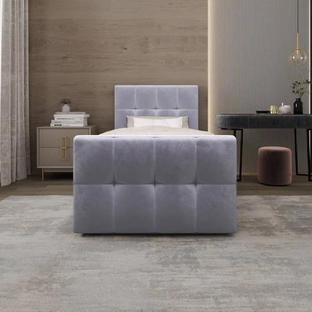 Modrá kontinentální postel Manhattan 100x200 v moderním skandinávském stylu s čalouněným čelem a nohou postele s úložným boxem