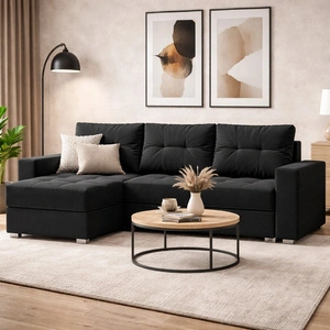 Rohová sedací souprava s funkcí spaní Pablos černá univerzální rohová sedací souprava s úložným prostorem na lůžkoviny dekorativní prošívání na sedáku