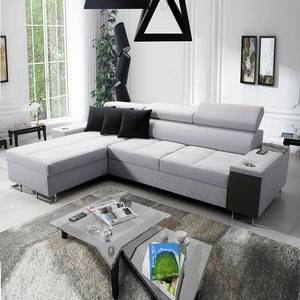 Rohová sedací souprava s funkcí spaní Dafni šedý jasan levá opletená pohodlí a funkčnost pro každodenní relaxaci