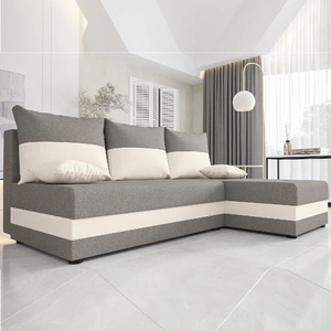 Rohová sedací souprava s funkcí spaní Bowers šedá / krémová pravá rohová sedací souprava s úložným prostorem na lůžkoviny záruka nejvyššího komfortu