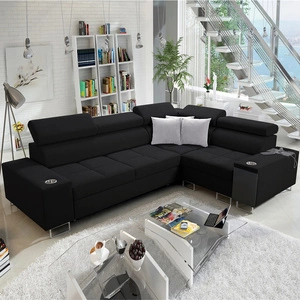 Rohová sedací souprava s funkcí spaní Dafni II černá pravostranná proplétaná rohová sedací souprava s úložným prostorem na lůžkoviny s plnovýsuvnou zásuvkou v bočnici