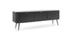 RTV skříň Zoya 168 cm černá moderní design korpusu na kovových nohách rýhované čelo charakteristický oválný tvar