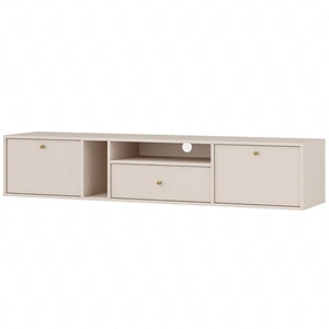 Závěsná RTV skříňka Kioto IV 180 cm béžová elegantní skříňka v tlumených barvách decentní zlaté úchytky