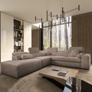 Rohová sedací souprava s funkcí spaní Viano IX světle hnědá levostranná stylová rohová sedací souprava s kontejnery na lůžkoviny ideální kus nábytku do velkého obývacího pokoje