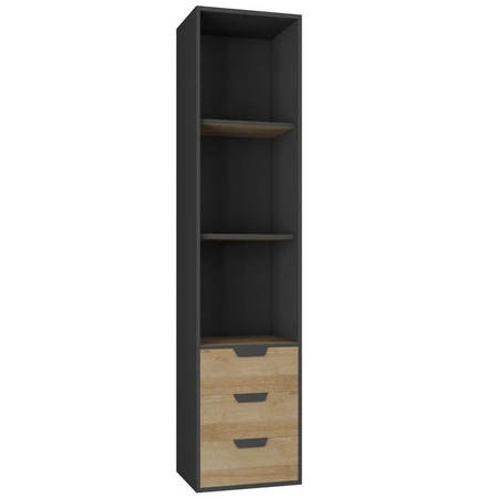 Knihovna se zásuvkami Nano 45 cm grafit / dub riviera lemovaná speciální dýhou stylový a funkční doplněk do kanceláře a pokoje teenagera