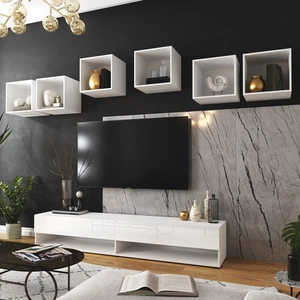 Nástěnná skříňka Lindos bílá / bílý lesk stylový design, který se hodí k jakékoli interiérové nástěnné skříňce RTV skříňka s možností zavěšení