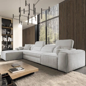 Rohová sedací souprava s funkcí spaní Viano XII šedý jasan levá rohová sedací souprava zajímavého tvaru nastavitelné opěrky hlavy dekorativní polštáře