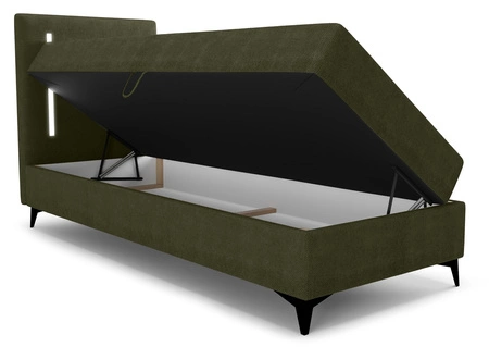 Kontinentální postel Norco 90x200 zelená stylová postel s úložným boxem osvětlení v čele postele dodává jedinečný nádech