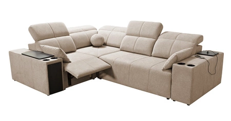 Rohová pohovka s funkcí spaní Tesalia II Lux béžová levá pohodlná rohová pohovka s posuvným opěradlem a výsuvnou podnožkou