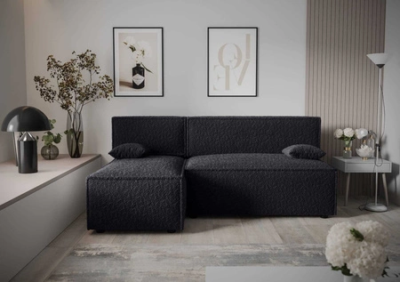Rohová sedací souprava s funkcí spaní Brandon černá levá strana měkká tkanina s charakteristickou smyčkovou povrchovou nádobou na lůžkoviny