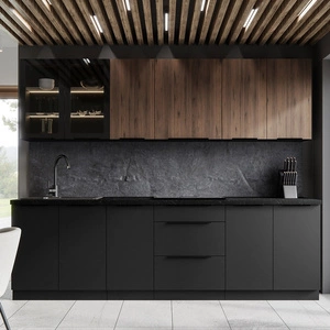 Sada kuchyňského nábytku Brianza / Černá 260 cm skříňky s kovovými úchytkami vypadají skvěle v moderních interiérech