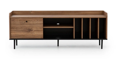 TV skříň Apallo 150 cm dub brandy castello originální design skříně na kovových nohách vysoké hrany horní části