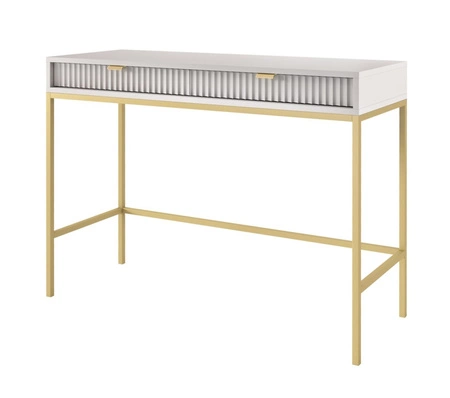 Konzola Lovro šedá se zásuvkami stylový a funkční nábytek do předsíně, obývacího pokoje nebo kanceláře, rám ve zlaté barvě