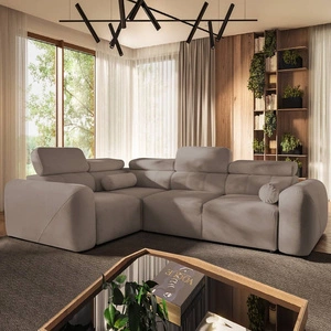 Cantare II rohová pohovka s funkcí spaní tmavě béžová levá pohodlná rohová pohovka do obývacího pokoje se stylovým charakterem měkká látka