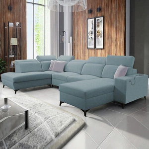 Kelly Elegantní VI rohová pohovka s funkcí spaní arktická modrá pravá strana moderní designová rohová pohovka do obývacího pokoje s nastavitelnými opěrkami hlavy