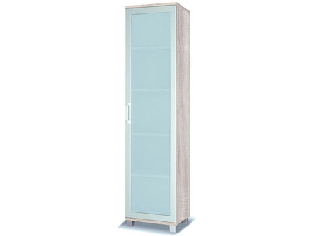 Vitrína Maximus 50 cm světlý dub sonoma moderní design hrany zdobené speciálními dýhovými prvky z bezpečného tvrzeného skla