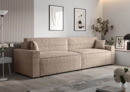 Rozkládací pohovka Brandon XL Bis béžová moderní designová tkanina s výrazným smyčkovým povrchem nádoby na lůžkoviny