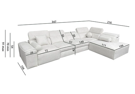 Rohová sedací souprava s funkcí spaní Viano XI krémová pravý roh trendy a stylová s nastavitelnými opěrkami hlavy dekorativní polštáře